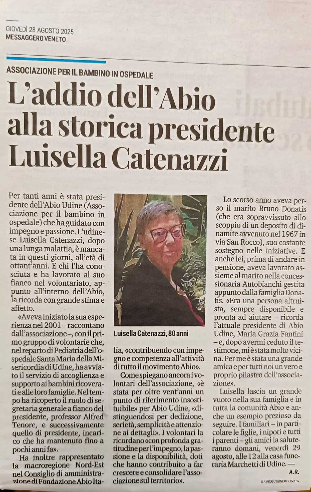 L'addio dell'Abio alla storica presidente Luisella Catenazzi