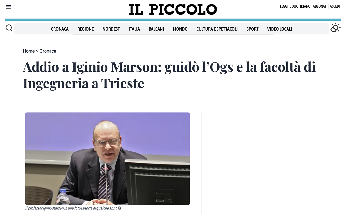 Addio a Iginio Marson guidò lOgs e la facoltà di Ingegneria a Trieste 