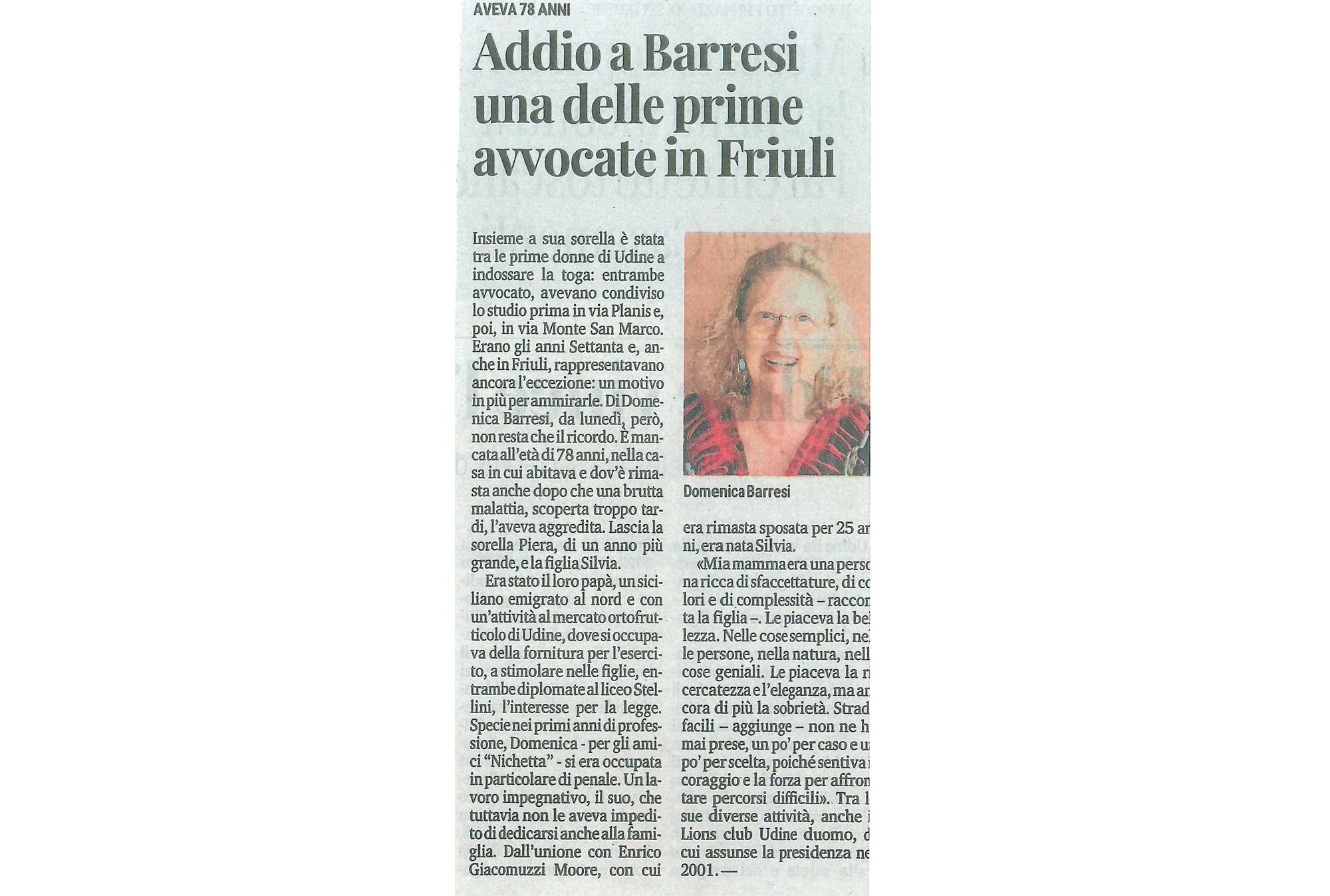 Addio a Barresi una delle prime avvocate in Friuli