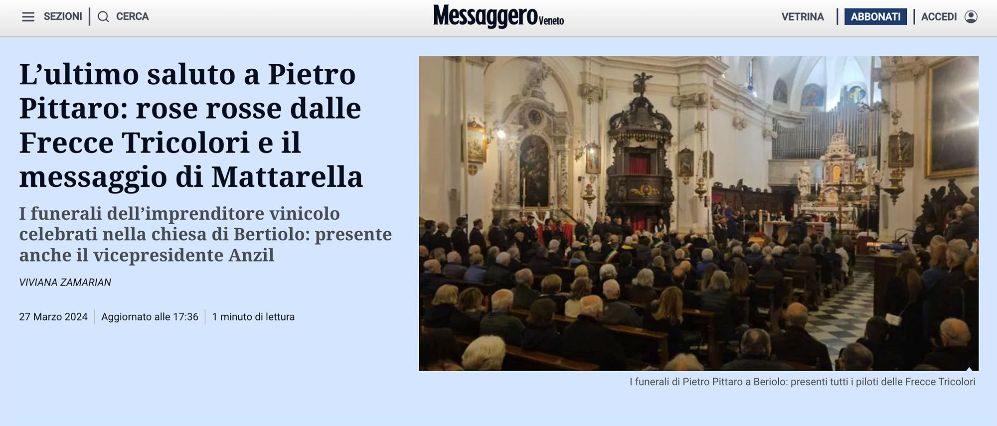 Lultimo saluto a Pietro Pittaro 