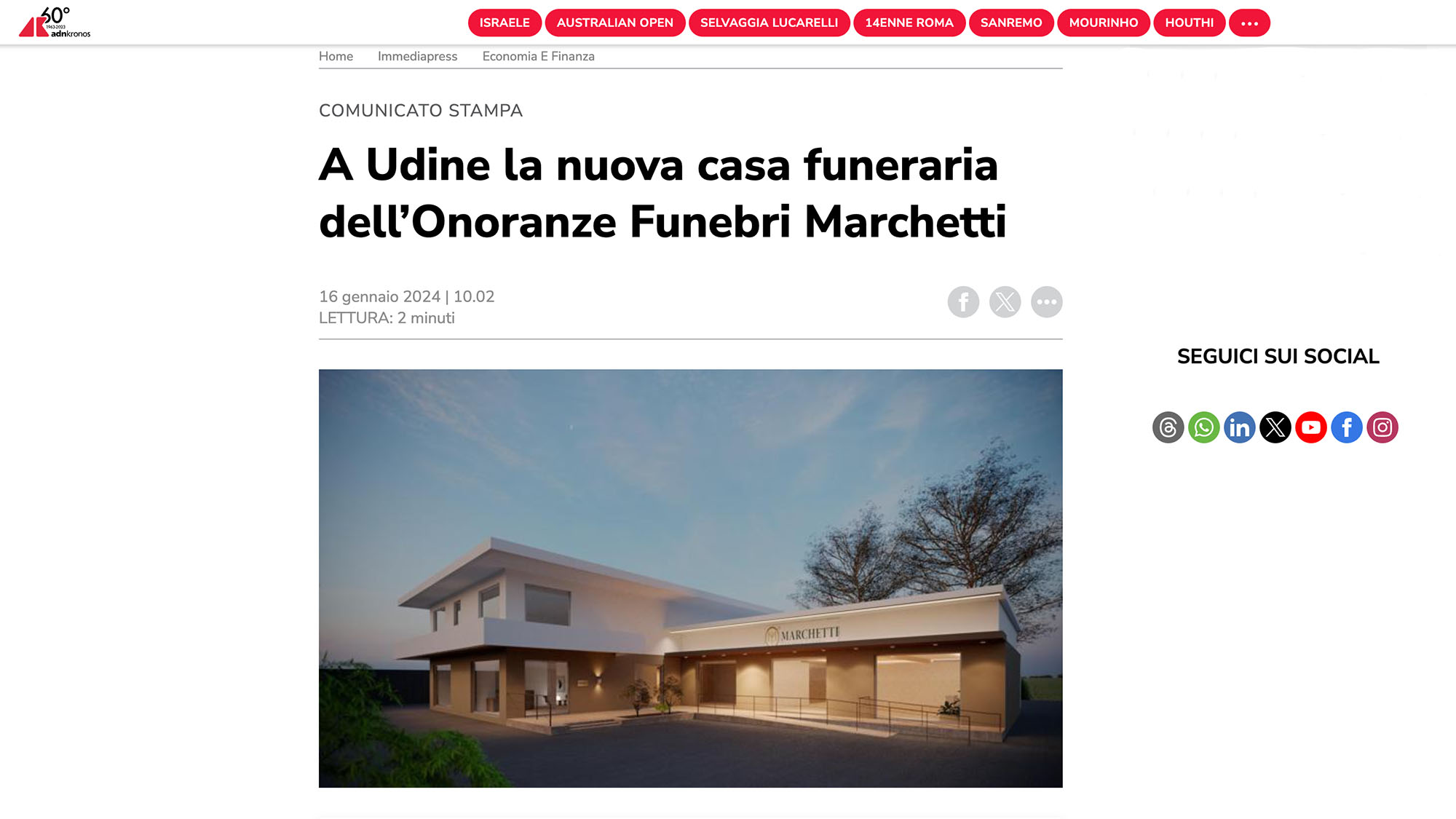 Articolo Casa Funeraria Marchetti